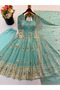 Blue Faux Georgette Embroidered Sharara Suit Set - HRT101695 | Blue-Size:2XL-44-Inches