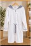 Marin Detailed Hooded Zippered White Bathrobe-L/Xl - 4
