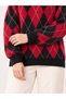 Women's Oversized Sweater with Embroidered Diamond Pattern - 4