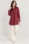 Women's Burgundy Textured Shirt Collar Long Tunic Shirt - 2