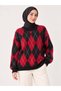 Women's Oversized Sweater with Embroidered Diamond Pattern