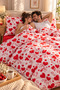 Double Size Heart Pattern Duvet Cover Set Solid Color with Flat Sheet 2Pcs Pillowcases Soft Texture Breathable Bedding Set - 3