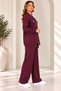 Plus Size Zippered Knitwear Set with Waist Belt, Plum - 4