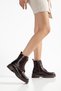 Alexandra Women's Shiny Daily Brown Leather Thick Soled Boots