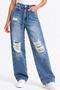 Women's Wide Leg Ripped Blue Baggy Jeans - 6