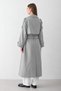 Women's Gray Double-Breasted Collar Belted Long Trench Coat - 6
