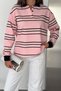 Women's Striped Polo Collar Buttoned Long Sleeve Sweatshirt - 5