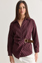 Women's Striped Double-Breasted Collar Belt Detailed Waist-Hugging Shirt 2370 60286690 - 4