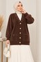 V-Neck Stone Embellished Thick Beard Angora Cardigan
