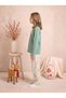 Girls & Teenagers Winter Seasonal 100% Cotton Single Jersey Teddy Bear Printed Striped Straight Leg Long Sleeve Home Wear Pajama Set Water Green - 2