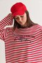 Women's Red-Navy Blue Text Printed Striped Crew Neck Oversize Long Sleeve Sweatshirt 2389 60286694 - 6