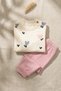 Amore 100% Cotton Lace Collar Heart Patterned Baby Top and Bottom Set - Ecru and Pink Stylish Baby Combination - 2