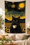 Starry Night Sunflower and Coffee Cat Art Digital Printed Stain Resistant Washable Fabric Wall Covering Wall Tapestry Decorative Tapestry - 2