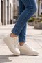 Stone Detailed Lace-Up Sneaker White Leather Thick Comfortable Sole Stylish Women's Casual Walking Shoes 431179 - 3