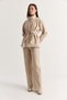 Women's Beige High-Waisted Wide Leg Suede Trousers 2585 60286616 - 2