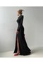 V-Neck Deep Slit Padded Button Detailed Premium Maxi Long Dress - 4