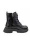 Women's Black Color Shiny Textured Patent Leather Boots with Side Zipper and Lace-Up Design - 3