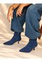 Vi̇enna Dark Blue Suede Pointed Toe 5 cm Thin Heel Women's Boots Botti̇e - 2