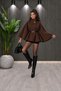 Women's Belted Poncho Cape High Collar Button Detailed Short Jacket