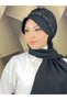 Tesettür Daily Black Silvery Shiny Scarf with Hat - 5