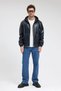 Men's Genor Oversize Hooded Leather Coat Navy Blue