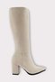 Women's Thick Block Heeled Pointed Toe Side Zipper Below the Knee Boots Beige - 2