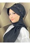 Tesettür Daily Black Silvery Shiny Scarf with Hat - 4