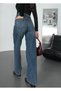 Women's Blue Belted High Waist Loose Wide Leg Jeans - 7