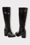 Women's Thick Block Heeled Pointed Toe Side Zipper Below the Knee Boots Black - Black - 3
