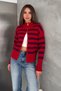 Women's Striped Double Zipper Polo Collar Knitwear Cardigan - 4