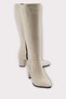 Women's Thick Block Heeled Pointed Toe Side Zipper Below the Knee Boots Beige - 3