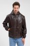 Men's genor oversize hooded leather jacket brown color - 5