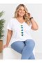Women's White Plus Size V-Neck Colorful Heart Printed Cotton T-Shirt - 3
