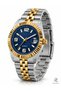 Men's Wristwatch Navy Blue Honeycomb Pattern Dial Silver Gold Color Steel Band Quartz Analog Watch with Calendar