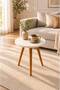 Zigon Coffee Table Single Round Coffee Table Tea Table Service Table with Wooden Legs - 2