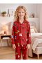 Girls and Boys Red Cotton Christmas Themed Pajama Set with Eye Patch - 2
