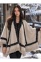 Fur Poncho Women's Fur Detailed Tasseled Triangle Shawl Poncho Knitwear Shoulder Shawl