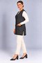 Plus Size Black Gray Houndstooth Patterned V-Neck Buttoned Pocketed Long Stylish Mother's Knitwear Vest - 4