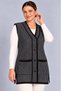 Plus Size Black Gray Houndstooth Patterned V-Neck Buttoned Pocketed Long Stylish Mother's Knitwear Vest