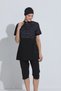 Women's Semi-Closed Swimsuit Set Short Sleeve Zippered Wave Pattern Black Pool and Sea - 2