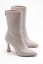 Women's Stoned Heeled 7 cm Back Zipper Winter Beige Boots Ferma