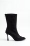 Women's Stoned Heeled 7 cm Back Zipper Winter Black Boots Ferma - 4