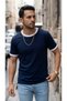 Men's navy blue t-shirt with bicycle collar and sleeve detail, regular t-shirt - 3