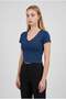 Women's Navy Blue Colored V-Neck Lycra Plain Basic Short Sleeve Crop Blouse - 2