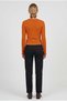 Women's Orange Button Detailed Buttoned Crew Neck Long Sleeve Ribbed Camisole Blouse Body - 3