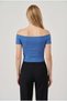 Women's blue boat neck bodycon basic stretchy crop top - 3