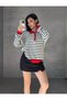 Red Polo Collar Striped Patterned Zippered Knit Sweater - 5