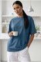 Women's Indigo Basic Plain Unprinted Oversize Salas T-Shirt - 2