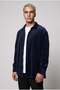 Men's Navy Blue Velvet Corded Fabric Soft Textured Loose Fit Oversized Drop Shoulder Shirt - 2