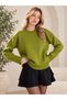Green Crew Neck Oversized Women's Knit Sweater - 4
